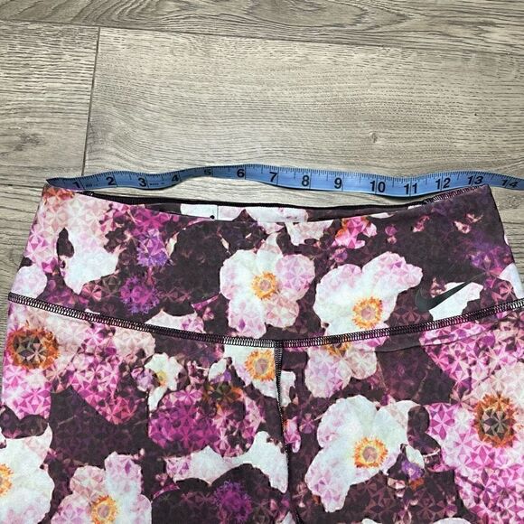 Nike Dri Fit Womens Purple Floral High Waist Activewear Leggings Size Medium - Picture 2 of 7